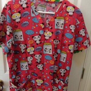 UA Flex Nurse's Uniform Scrub Top Large Cartoon Pandas